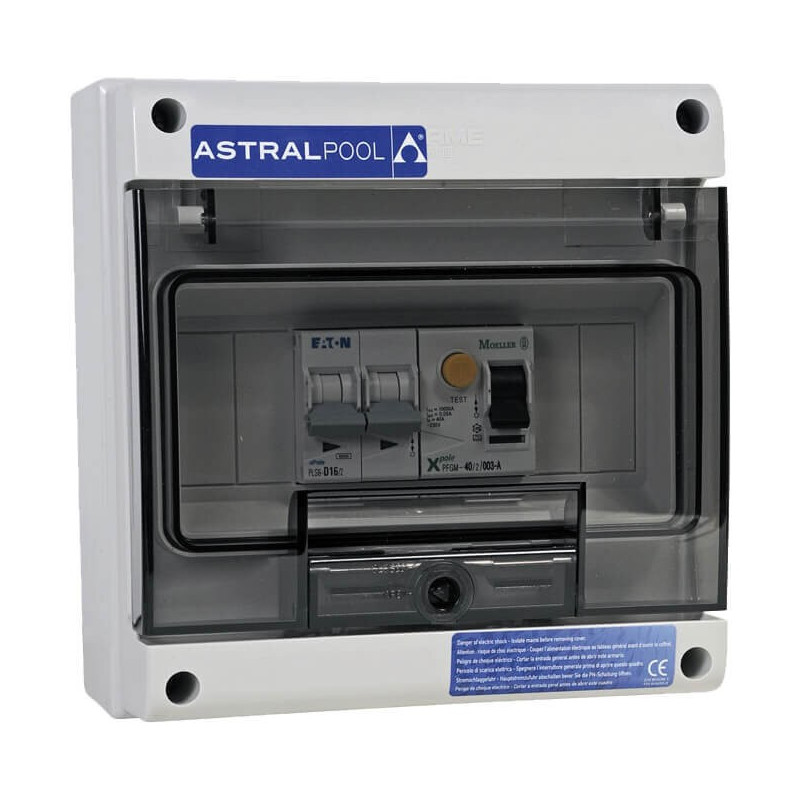 Coffret protection pompe à chaleur avec différenteil 30 mA Astralpool