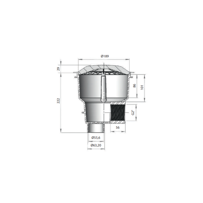 Bonde de fond liner Ø 200 mm avec grille anti-vortex ABS Astral