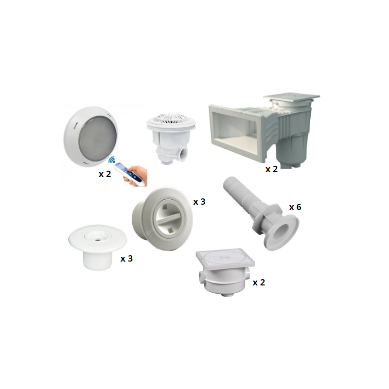 Kit pièces à sceller Astralpool Prestige LED couleur - piscine 10 x 5 m béton/liner*