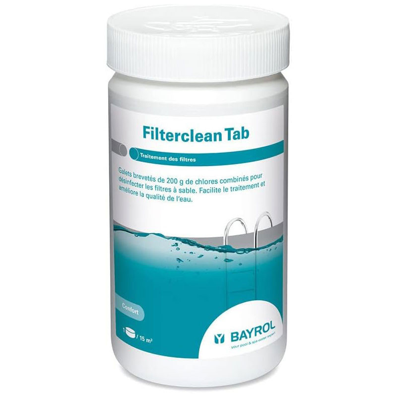 Nettoyage filtre piscine Bayrol Filterclean Tab désinfection filtre à sable