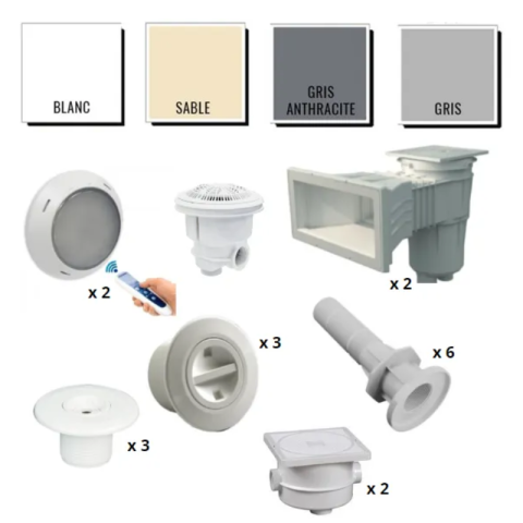 Kit pièces à sceller Astralpool Prestige LED couleur - piscine 10 x 5 m béton/liner*
