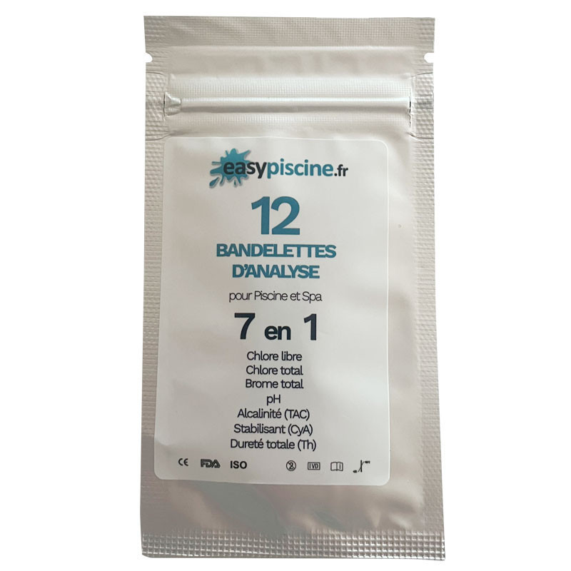 12 bandelettes d'analyse easyPiscine 7 en 1 pour piscine et spa
