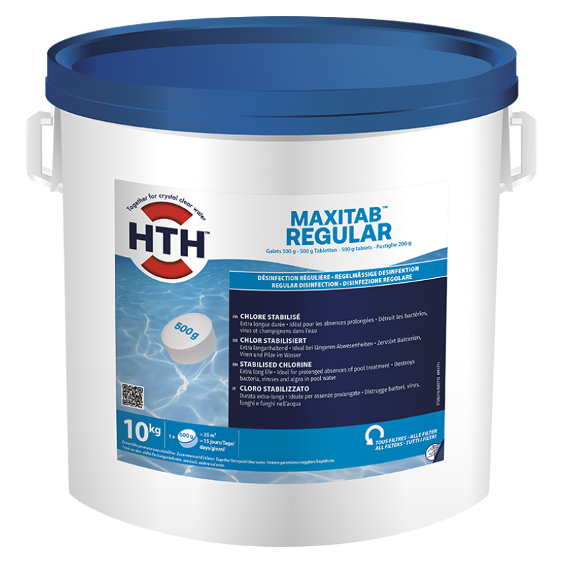 Chlore stabilisé HTH MAXITAB REGULAR désinfection régulière piscine galets 500g