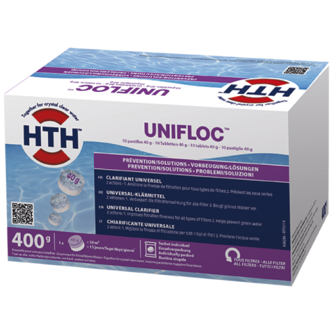HTH UNIFLOC floculant universel piscine pastilles 40 g.
