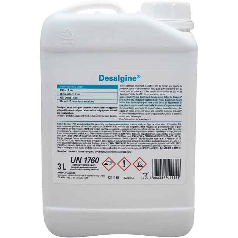 Algicide BAYROL Desalgine lutte contre les algues et clarifiant d'eau