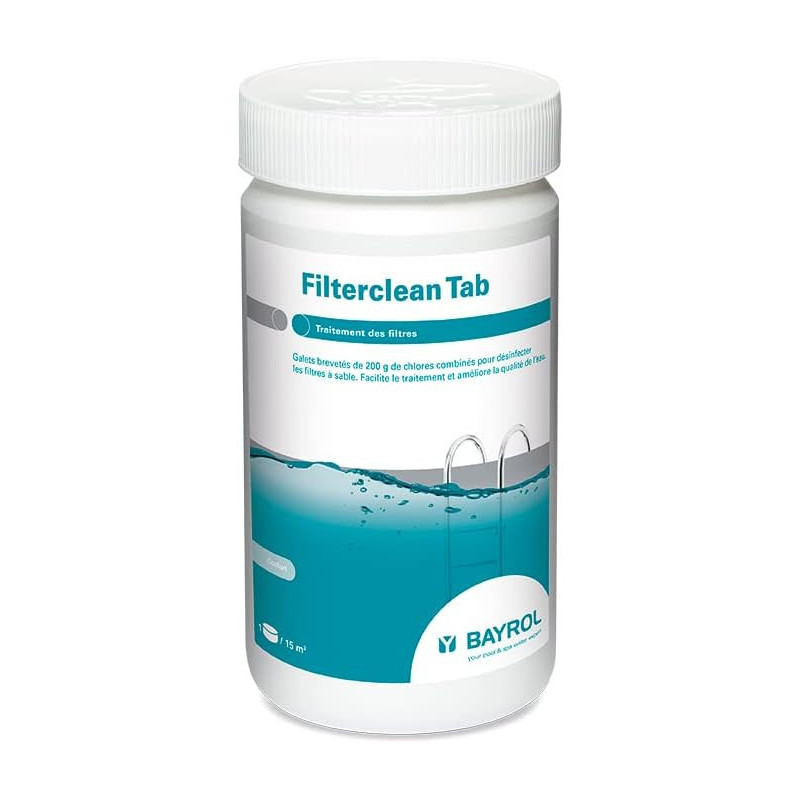 Nettoyage filtre piscine Bayrol Filterclean Tab désinfection filtre à sable