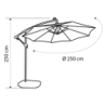 Parasol 250cm + pied 60L