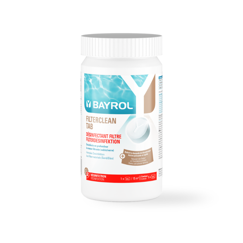 Nettoyage filtre piscine Bayrol Filterclean Tab désinfection filtre à sable
