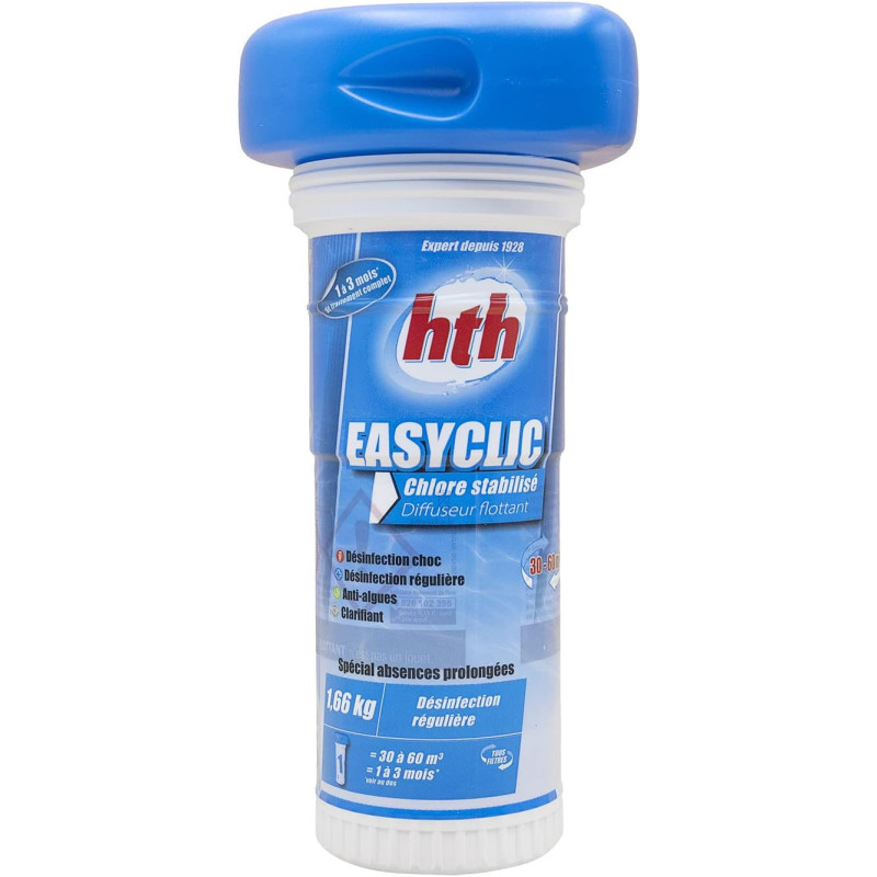 Diffuseur flottant chlore multifonction HTH EASYCLIC 1,66 kg + 12 bandelettes