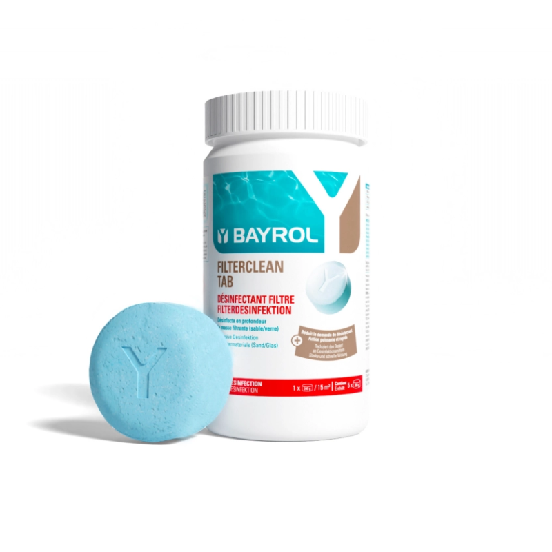 Nettoyage filtre piscine Bayrol Filterclean Tab désinfection filtre à sable