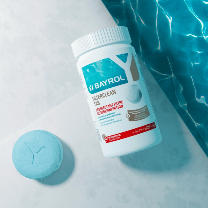 Nettoyage filtre piscine Bayrol Filterclean Tab désinfection filtre à sable