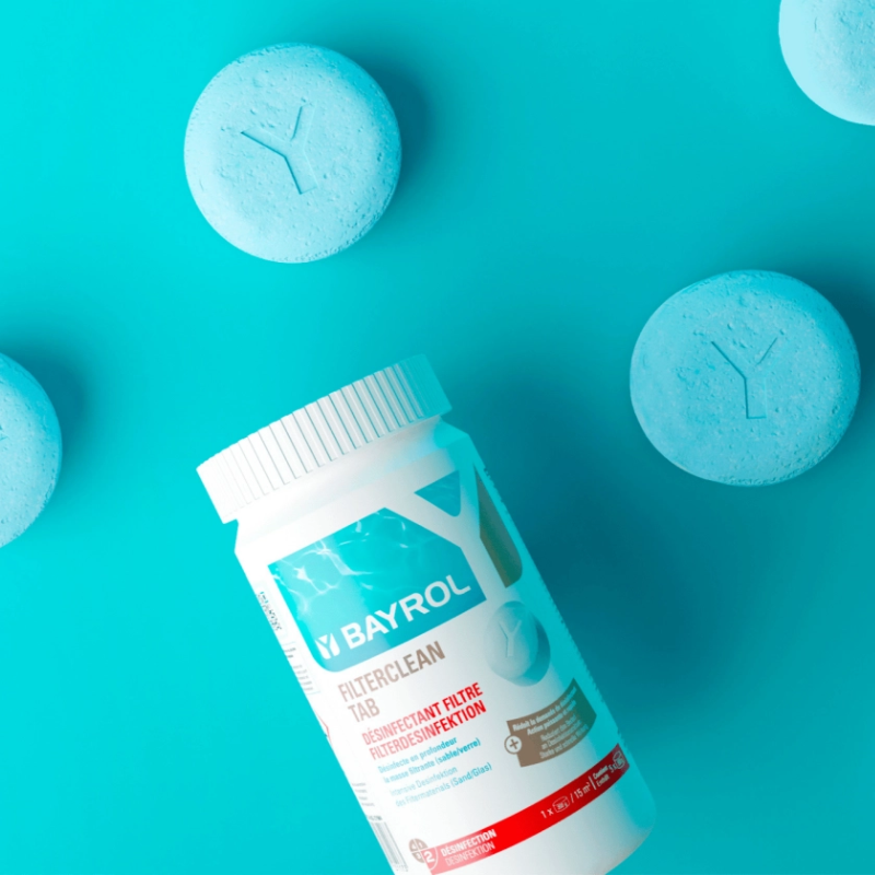 Nettoyage filtre piscine Bayrol Filterclean Tab désinfection filtre à sable
