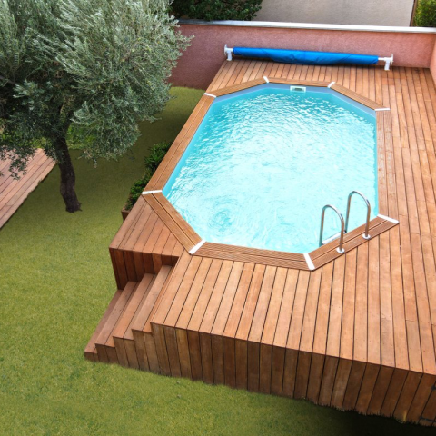 Piscine bois polygonale Ubbink Caraïbes 335 x 485 x H 120 cm
