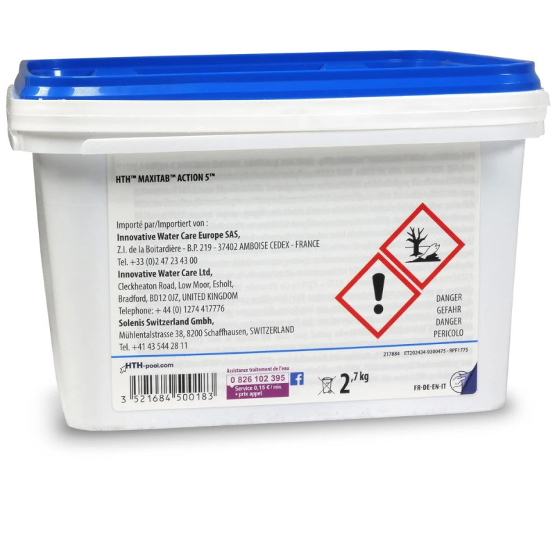 Chlore stabilisé MAXITAB ACTION 5 HTH piscines hors-sol 10 à 30 m3 Galet 135 g