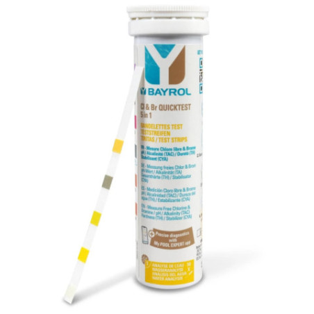 Bandelettes d'analyse Bayrol TEST Cl/pH/Br/TH/TAC/CYA