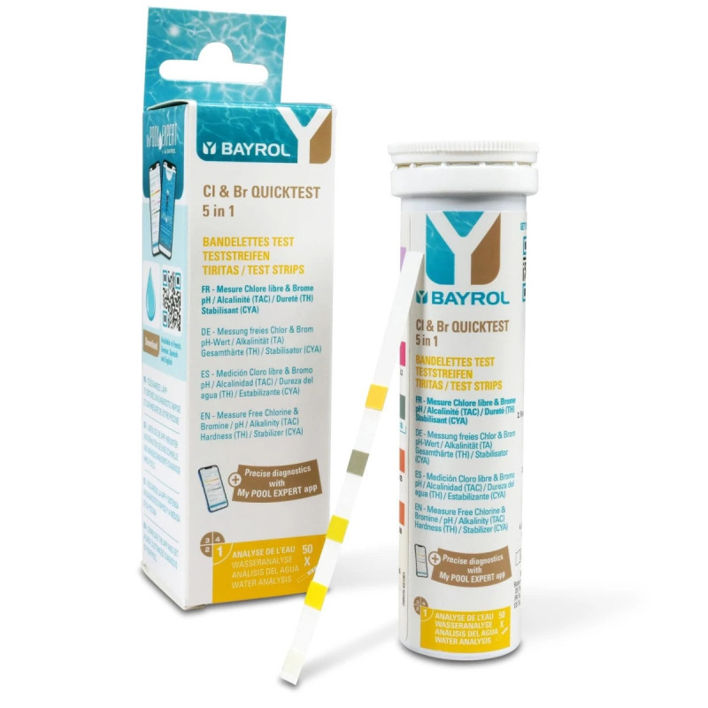 Bandelettes d'analyse Bayrol TEST Cl&Br/pH/TH/TAC/CYA