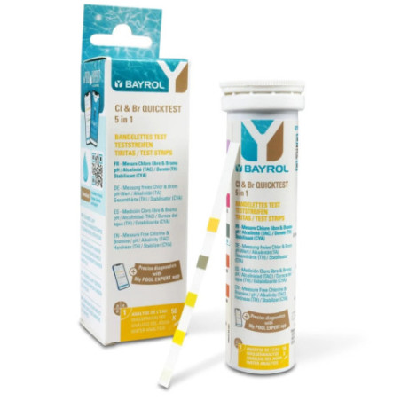 Bandelettes d'analyse Bayrol TEST Cl/pH/Br/TH/TAC/CYA