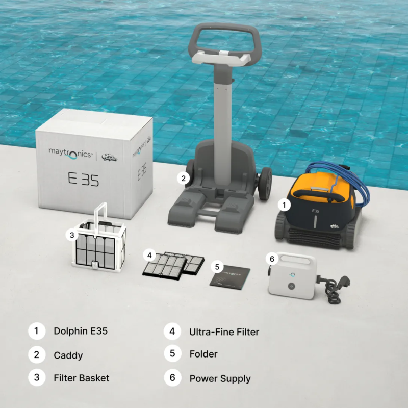 Robot piscine électrique Dolphin E35 avec chariot – Nettoyage complet fond, parois et ligne d’eau