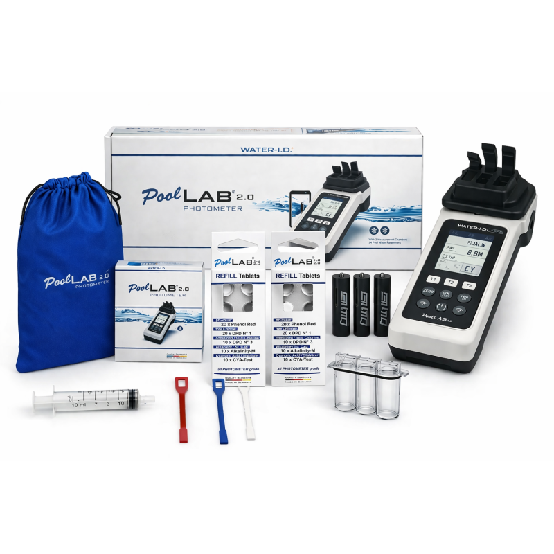 SuperPack Testeur électronique - Photomètre Water ID PoolLab 2.0 + Kit recharge + Cuvette de rechange