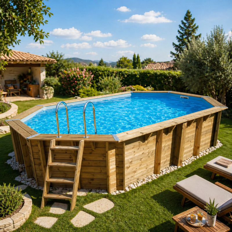 Piscine bois octogonale allongée Ubbink Océa 355 x 550