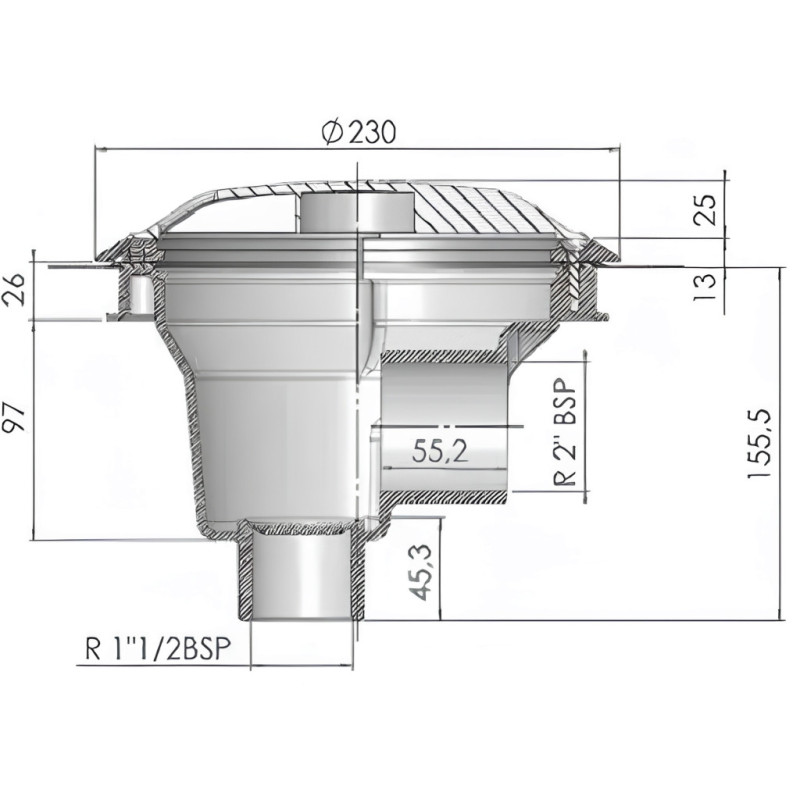 Bonde de fond liner Ø 200 mm avec grille anti-vortex ABS Astral