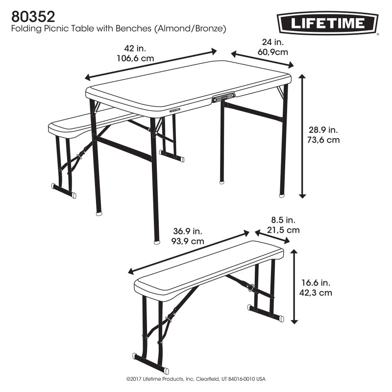 Table de pique-nique pliante 4 places Lifetime avec bancs
