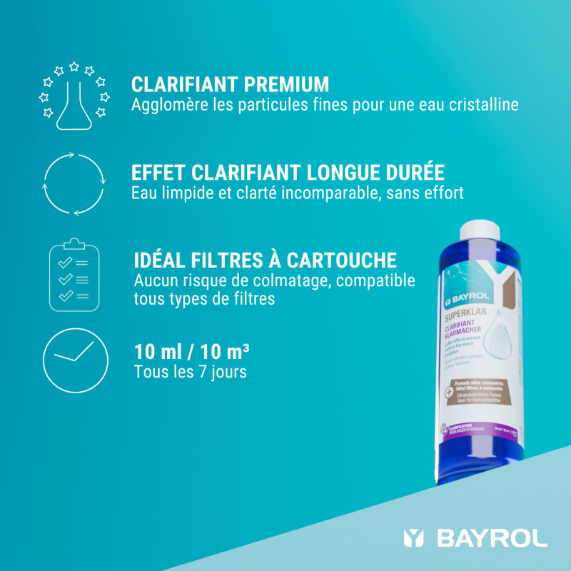 Floculation eau de piscine BAYROL Superklar effet clarifiant