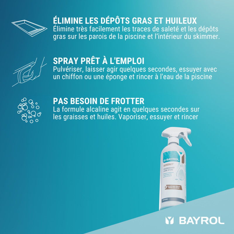Bayrol Bordnet 0,7 L – Spray Nettoyant Ligne d’Eau & Skimmer Piscine
