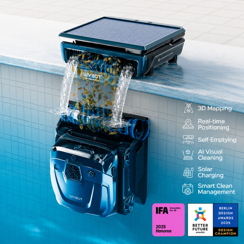 Robot piscine WYBOT S3 autonome avec recharge solaire et Vision AI