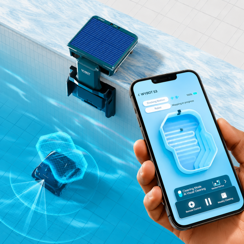 Robot piscine WYBOT S3 autonome avec recharge solaire et Vision AI