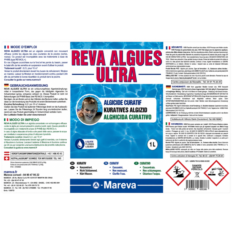 REVA Algues Ultra Mareva 1 L | Anti-algues piscine curatif