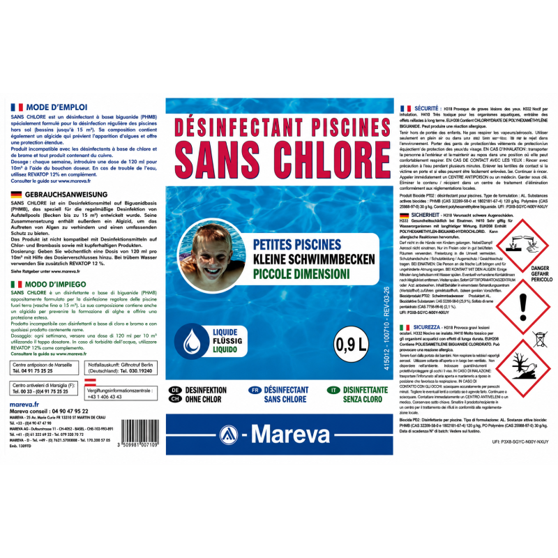 Désinfectant piscine sans chlore Mareva 900ml