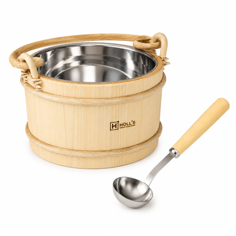 Ensemble Seau + Louche Sauna Holl's - Bois & Inox