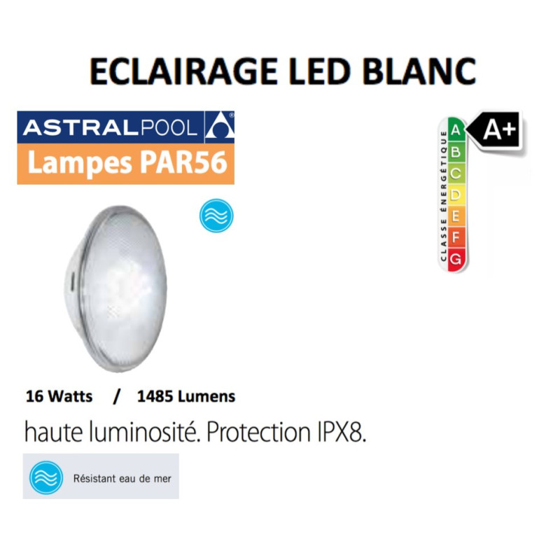 Kit construction Piscine béton (Enduite, Peinte, Carrelée), éclairage à LED blanche et coffret 100 V.A.