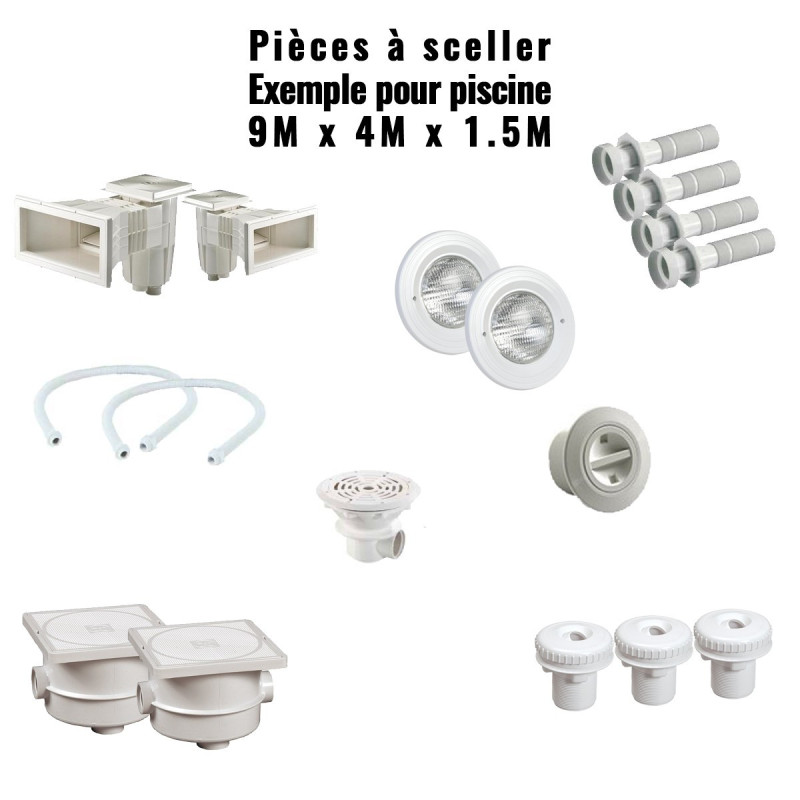 Kit construction Piscine béton (Enduite, Peinte, Carrelée), éclairage à LED blanche et coffret 100 V.A.