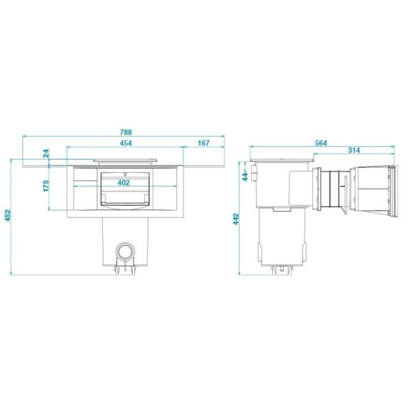 Skimmer liner, grande meurtrière Aquareva + ralonge