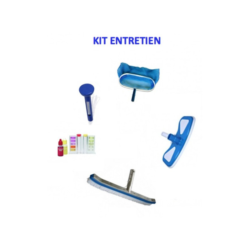 Kit entretien :  brosse, épuisette, balai, thermomètre, kit d'analyse