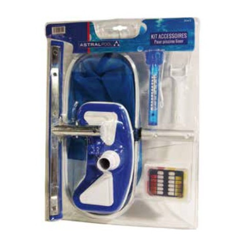 Kit entretien :  brosse, épuisette, balai, thermomètre, kit d'analyse