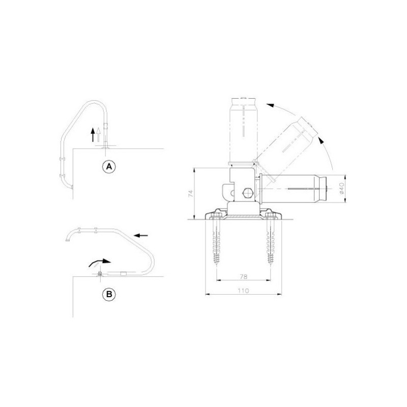 Ancrage pivotant articulé sur platinepour échelle, diamètre 43mm
