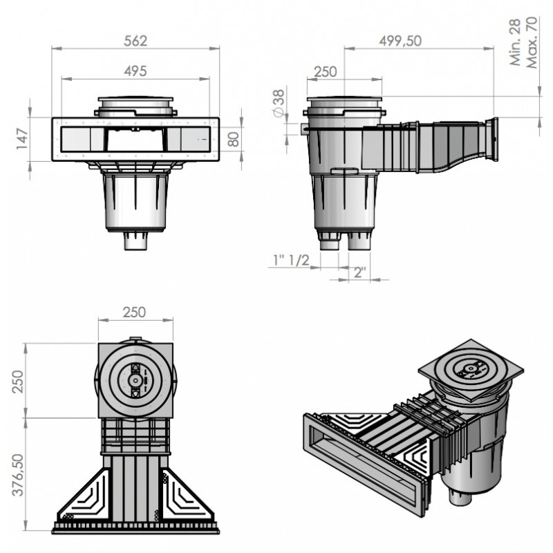 Skimmer ''miroir '' Norm XXL Astral, Blanc, Sable, Gris ou Gris anthracite