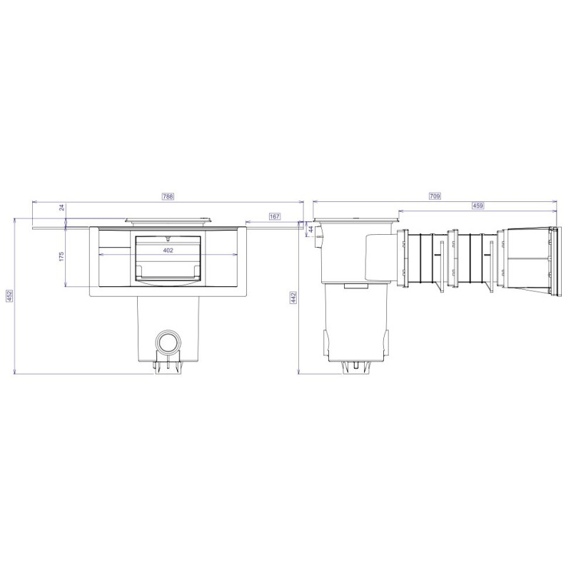 Skimmer Miroir maçonnerie liner, grande meurtrière Aquareva + 2 rallonges