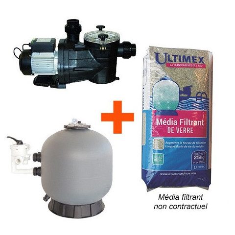 Kit Filtration Piscine (Pompe + filtre + verre) Vipool